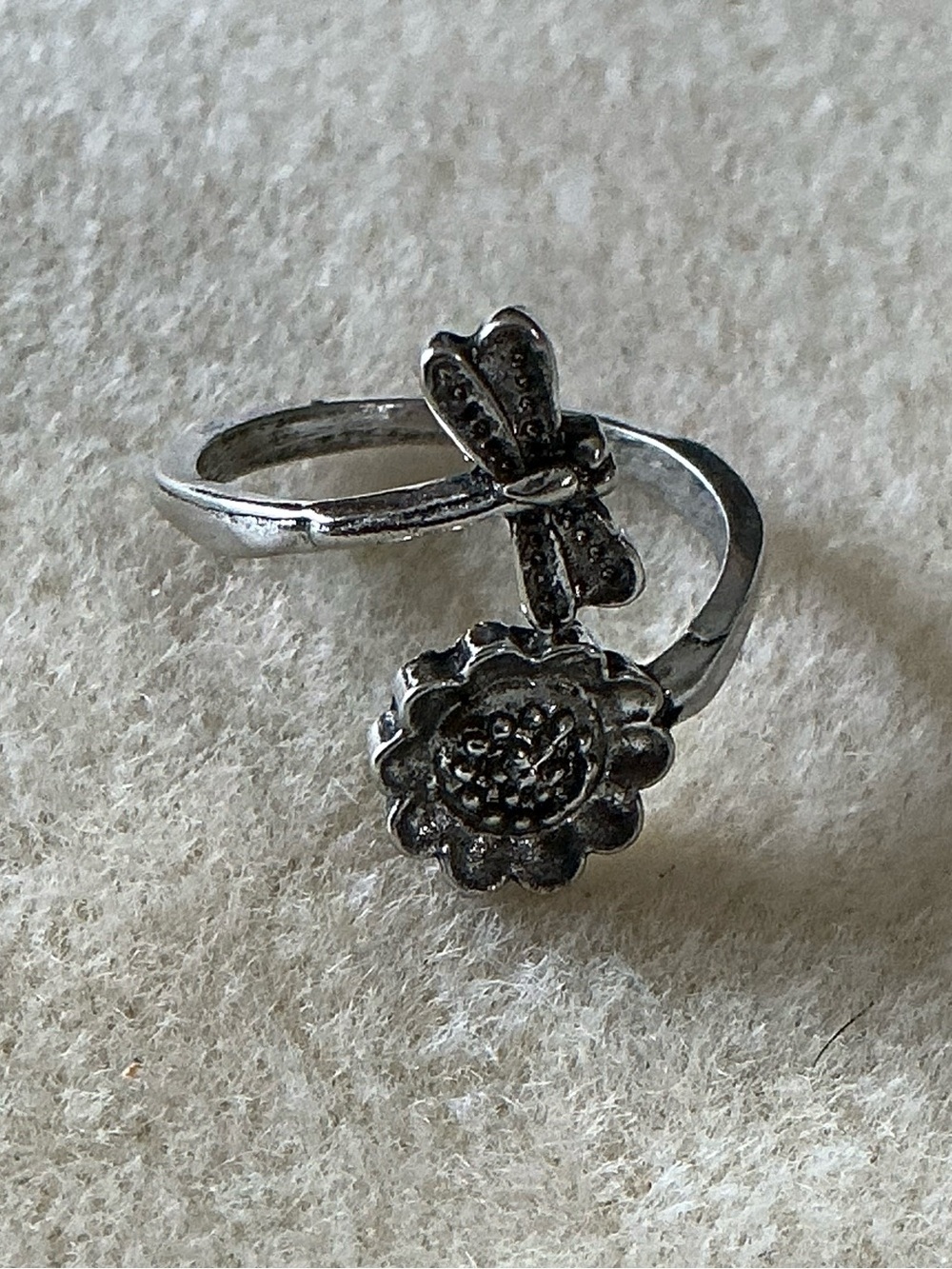 Dragonfly and Flower Adjustable Ring